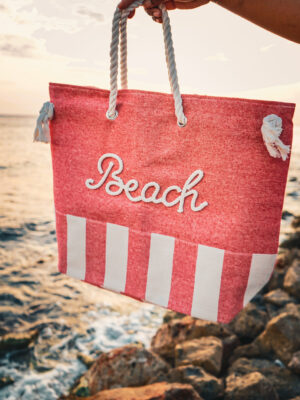 Red Beach Bag with Rope Design