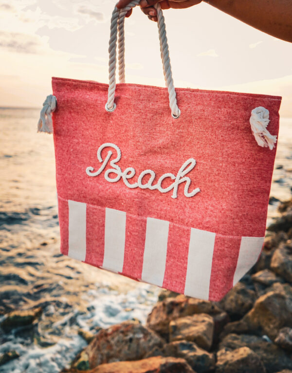 Red Beach Bag with Rope Design