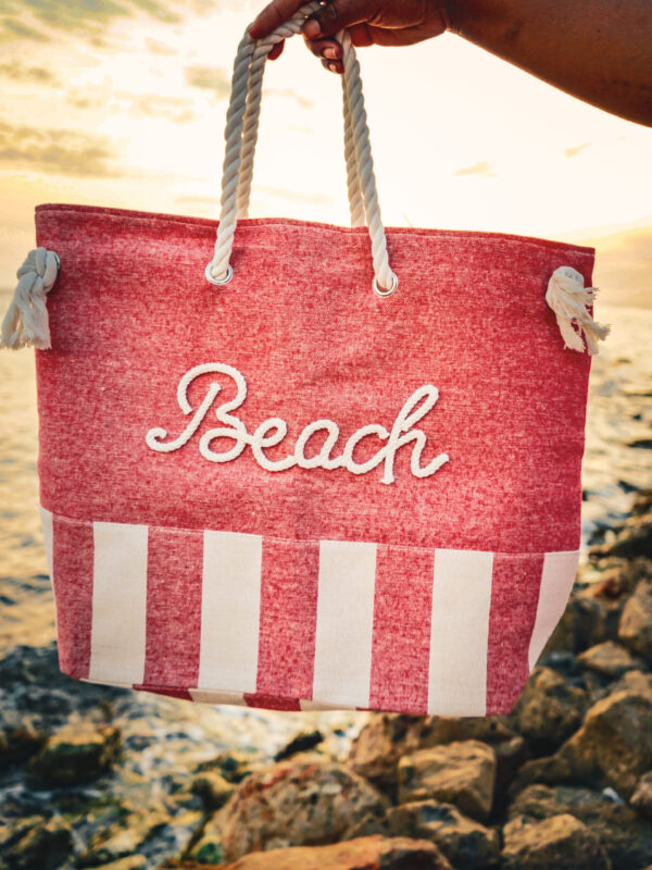 Red Beach Bag with Rope Design